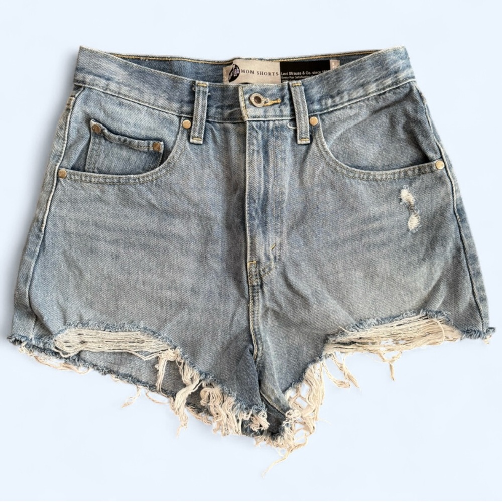 Levi's Light Blue Distressed Denim Mom Shorts